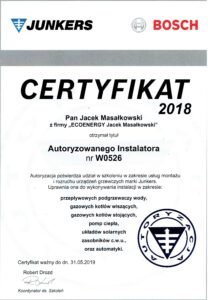 certyfikat junkers 2018