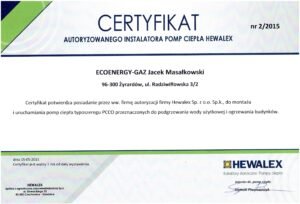 certyfikat Hewalex pompy ciepła
