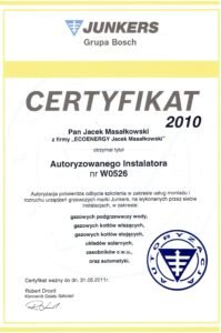 certyfikat junkers 2010