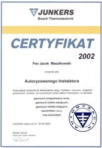 certyfikat junkers 2002