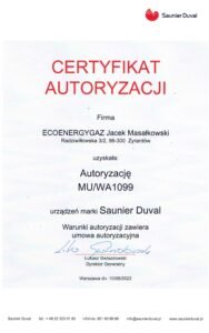 Certyfikat autoryzacji Saunier Duval gazowe